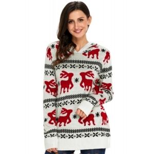 Christmas Reindeer knit white hooded Sweater